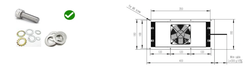 M5 screw hardware and fan unit drawing