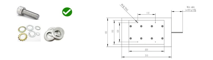 M5 screw hardware with installation dimension drawing