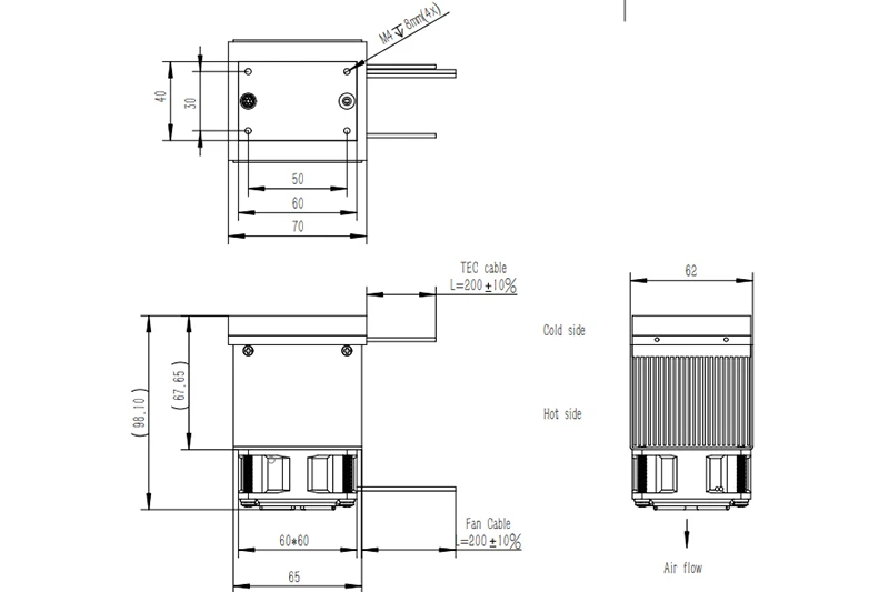 TEC assembly technical dimension drawing with two views